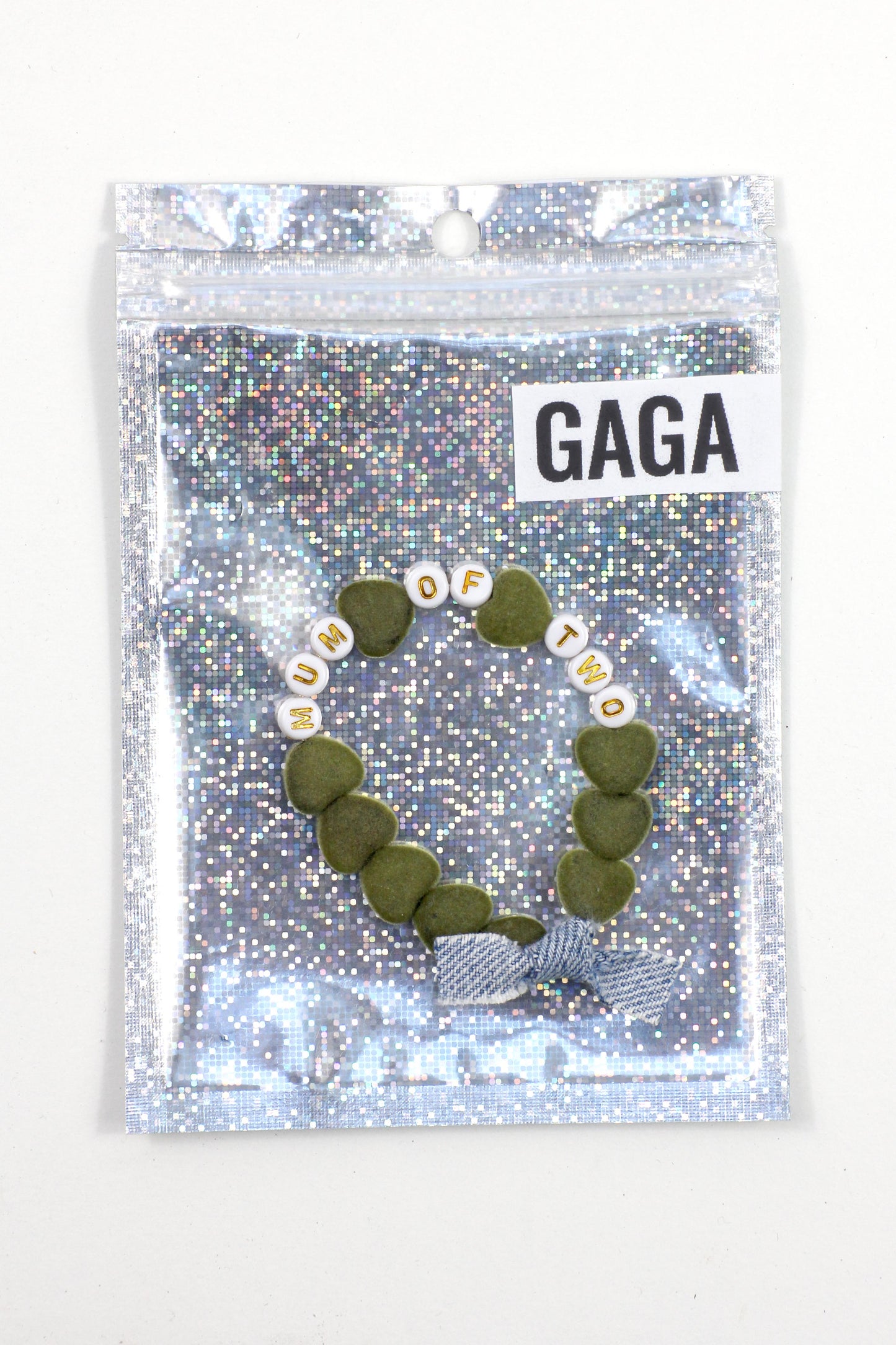 Bracelet GAGA - Kaki velours, Blanc doré & Jean