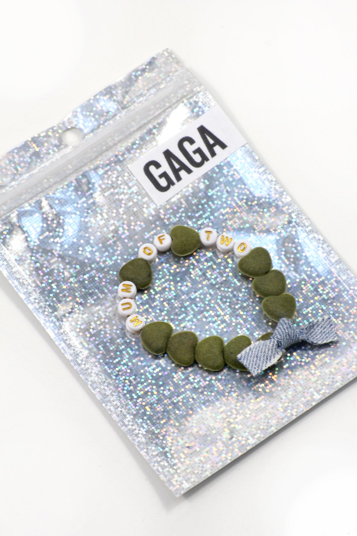 Bracelet GAGA - Kaki velours, Blanc doré & Jean
