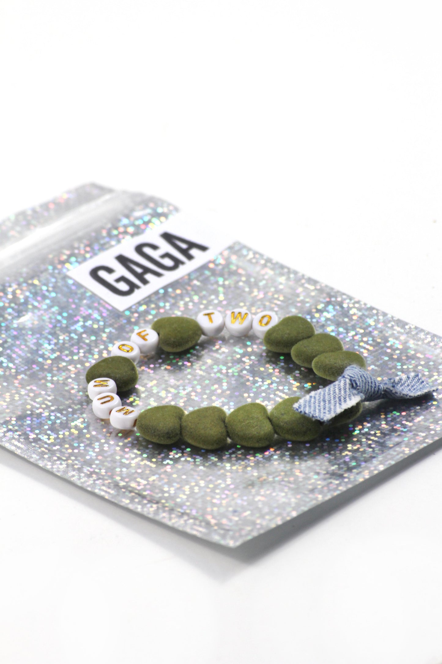 Bracelet GAGA - Kaki velours, Blanc doré & Jean