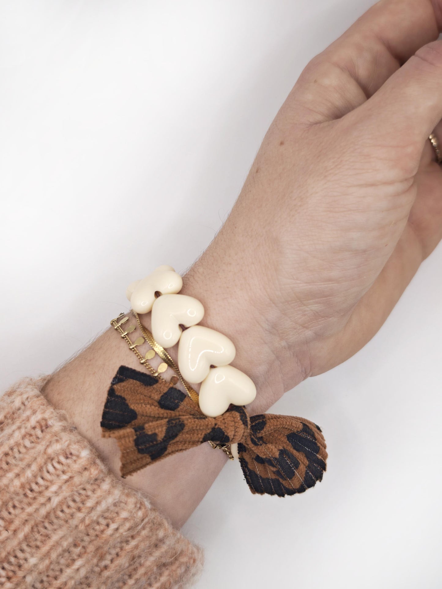 Bracelet GAGA - Only Beige & Maxi Noeud Léopard