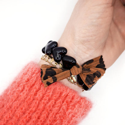 Bracelet GAGA - Only Noir & Maxi Noeud Léopard