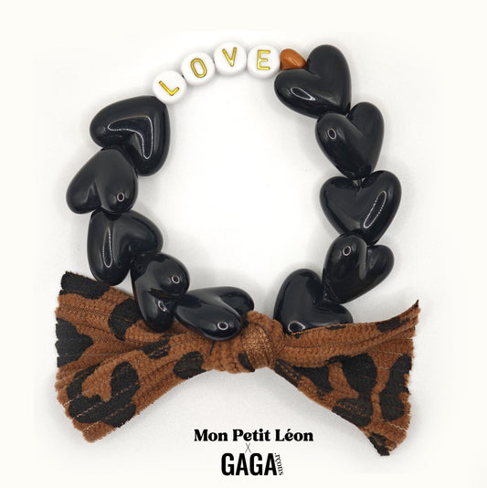Bracelet GAGA - Noir, Blanc doré, 🤎 & Maxi Noeud Léopard