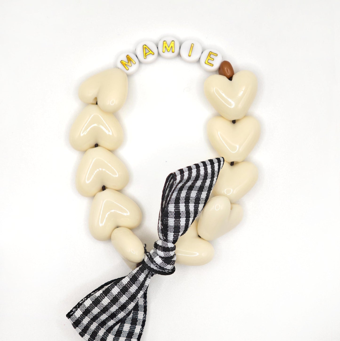 Bracelet GAGA - Maxi Beige, Blanc doré & Maxi noeud vichy