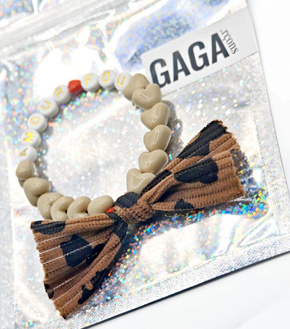 Bracelet GAGA - Café au lait, Blanc Doré, ❤️ & Maxi Noeud Léopard