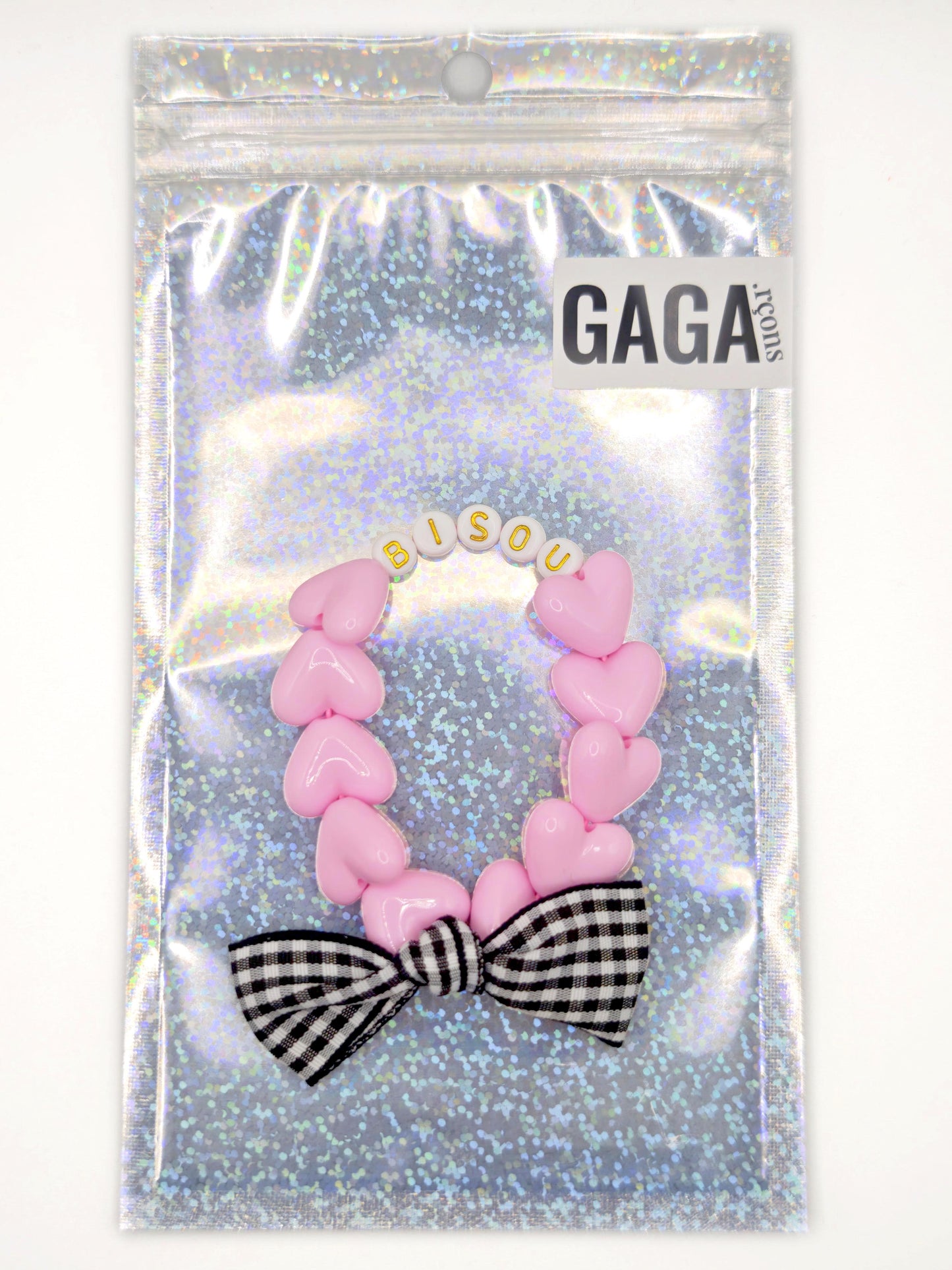 Bracelet GAGA - Maxi Rose pastel & Noeud vichy