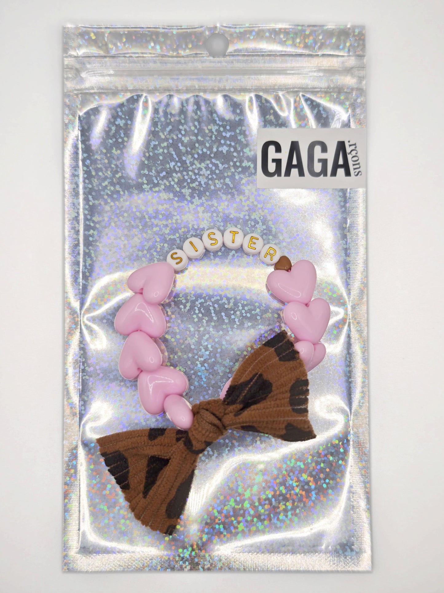 Bracelet GAGA - Maxi Rose pastel 🤎 & Noeud Léopard