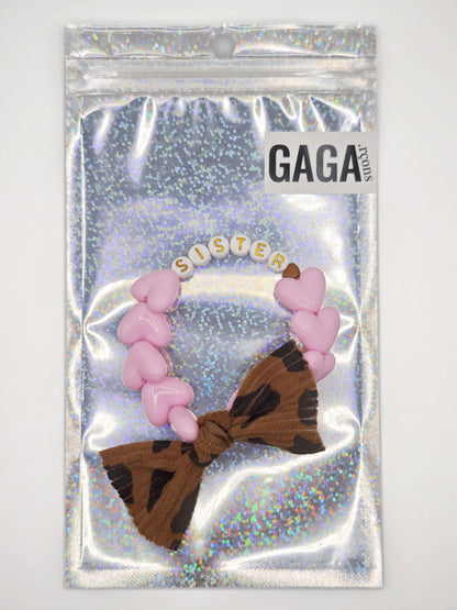 Bracelet GAGA - Maxi Rose pastel 🤎 & Noeud Léopard