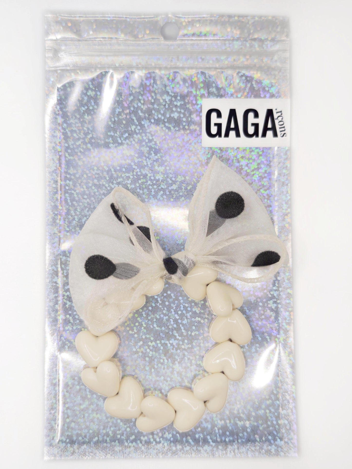 Bracelet GAGA - Only Beige & Maxi noeud Beige à Pois
