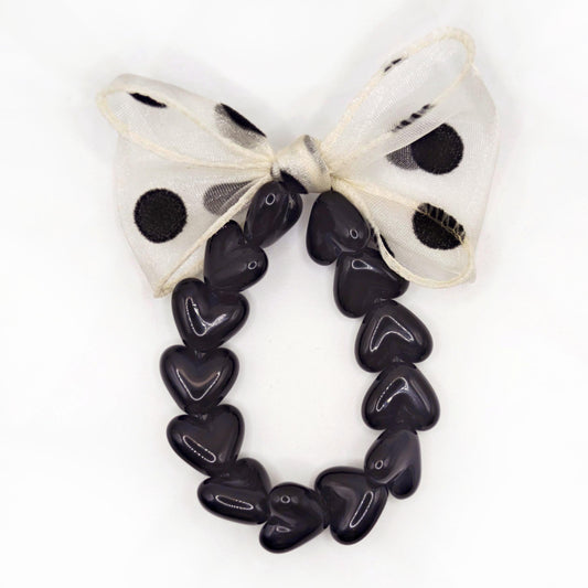 Bracelet GAGA - Only Noir & Maxi noeud Beige à Pois