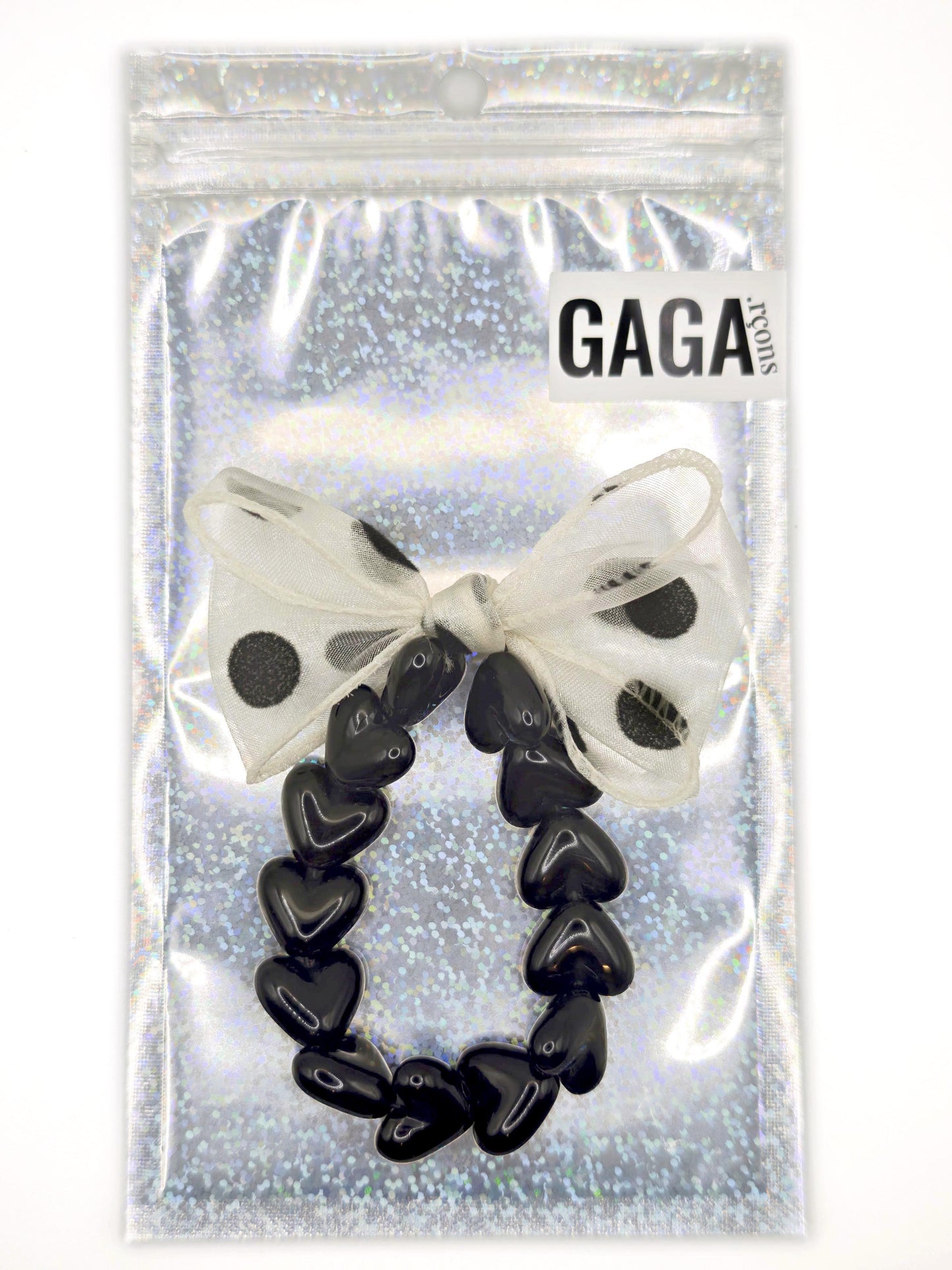 Bracelet GAGA - Only Noir & Maxi noeud Beige à Pois