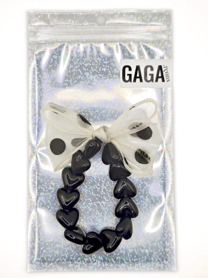 Bracelet GAGA - Only Noir & Maxi noeud Beige à Pois