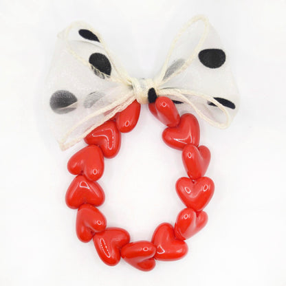 Bracelet GAGA - Only Rouge & Maxi noeud Beige à Pois