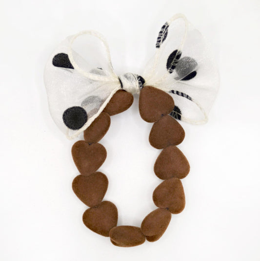 Bracelet GAGA - Only Velours Marron & Maxi noeud Beige à Pois