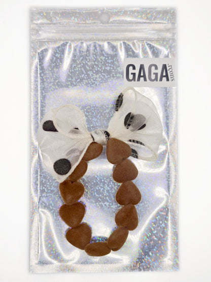 Bracelet GAGA - Only Velours Marron & Maxi noeud Beige à Pois