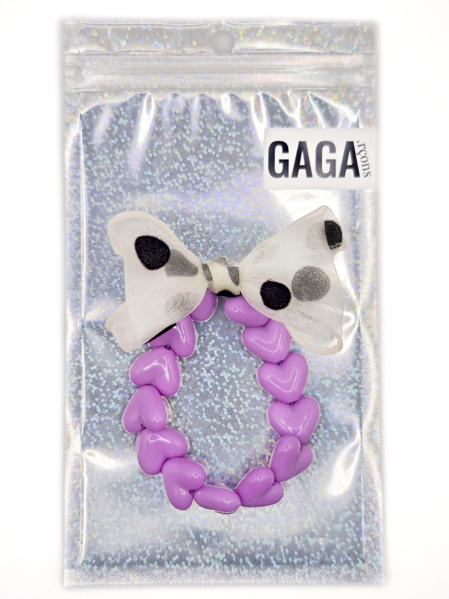 Bracelet GAGA - Only Violet & Maxi noeud Beige à Pois