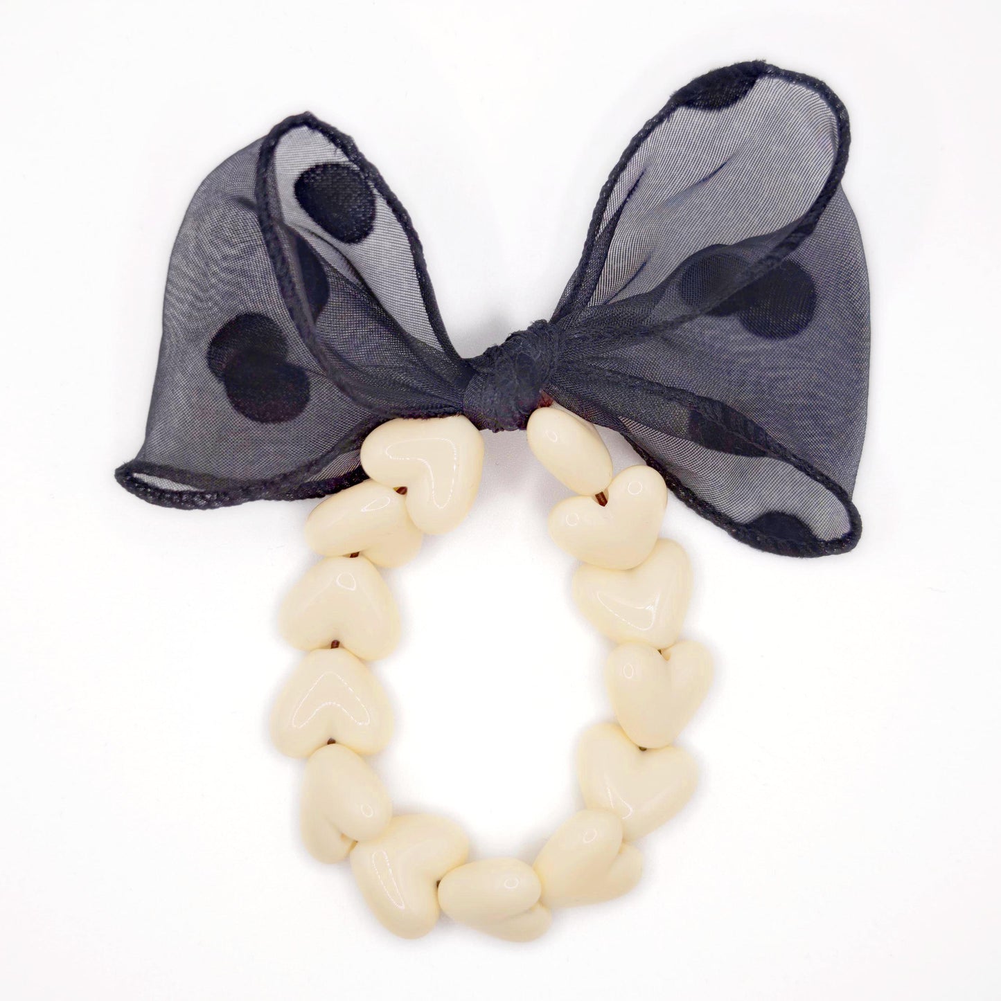 Bracelet GAGA - Only Beige & Maxi noeud Noir à Pois