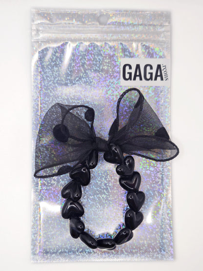 Bracelet GAGA - Only Noir & Maxi noeud Noir à Pois