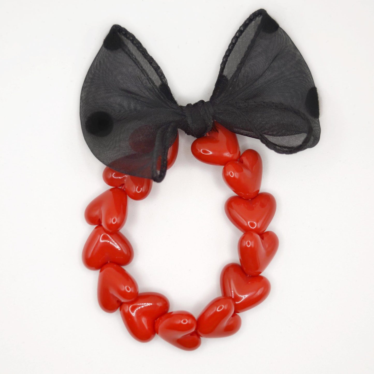Bracelet GAGA - Only Rouge & Maxi noeud Noir à Pois