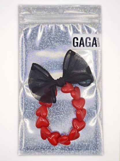 Bracelet GAGA - Only Rouge & Maxi noeud Noir à Pois