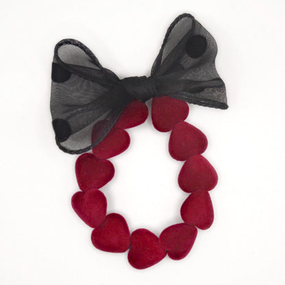 Bracelet GAGA - Only Velours Bordeaux & Maxi noeud Noir à Pois
