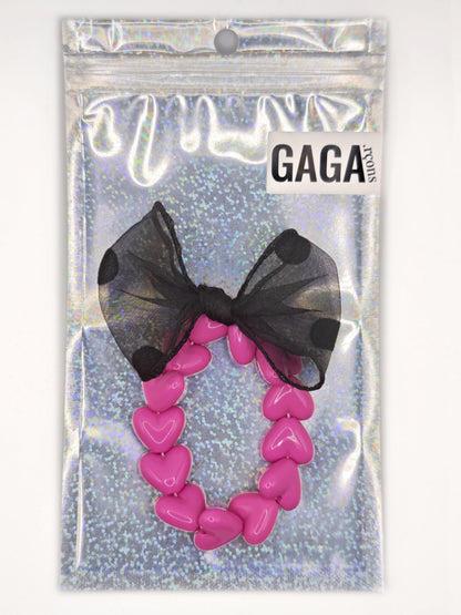 Bracelet GAGA - Only Fuchsia & Maxi noeud Noir à Pois