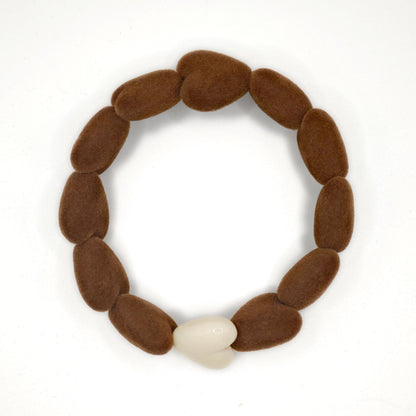 Bracelet GAGA - Only Velours Marron & Maxi Coeur Beige