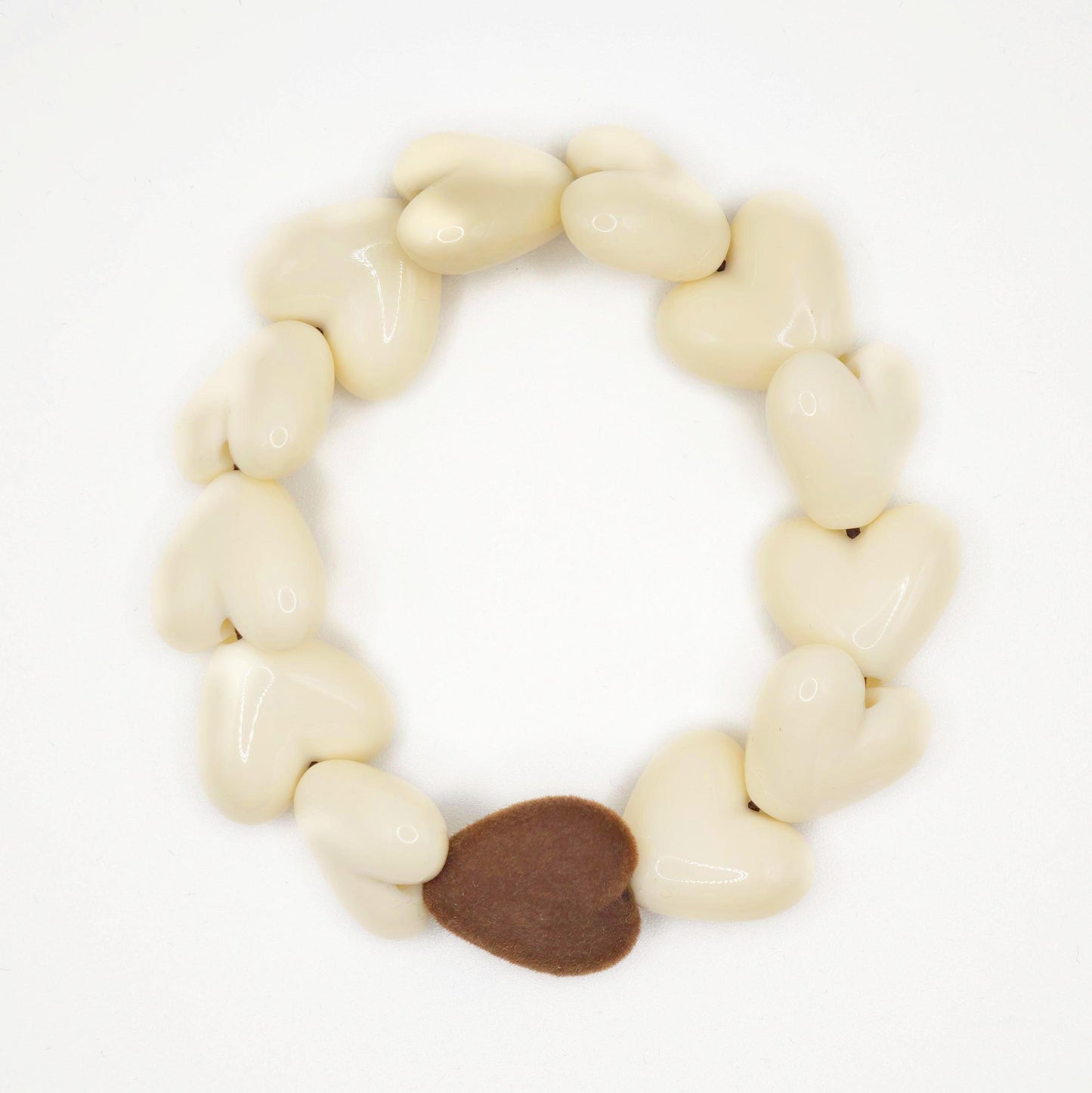 Bracelet GAGA - Only Beige & Coeur Velours Marron