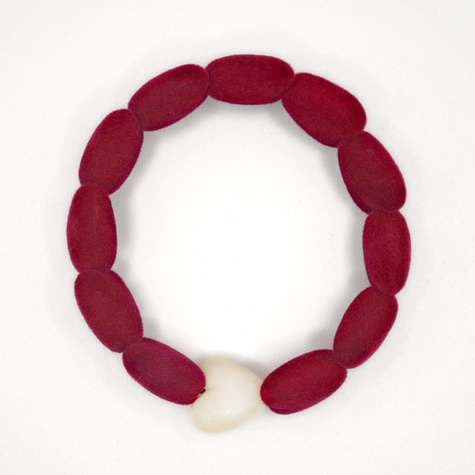 Bracelet GAGA - Only Velours Bordeaux & Maxi Coeur Beige