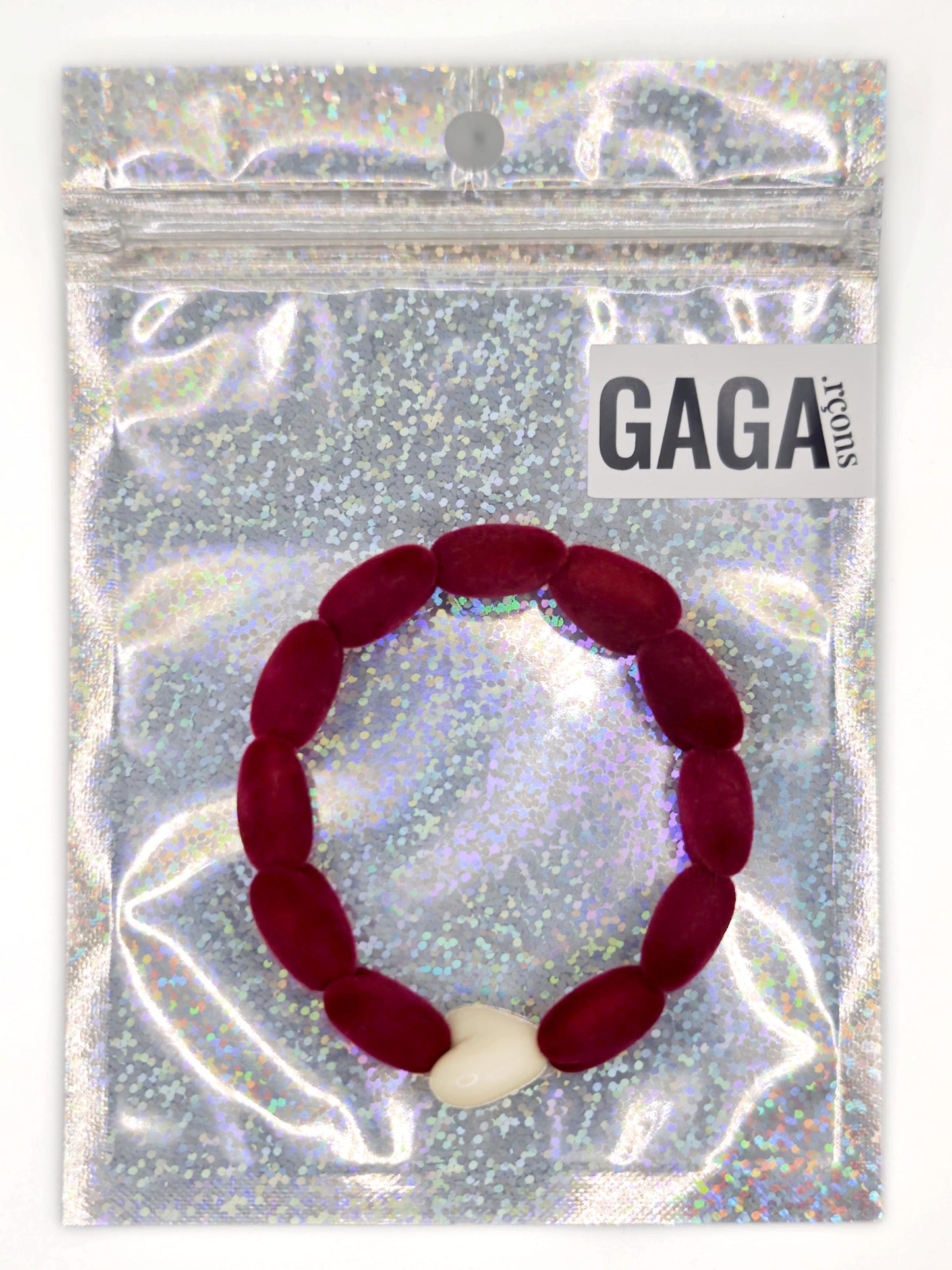 Bracelet GAGA - Only Velours Bordeaux & Maxi Coeur Beige