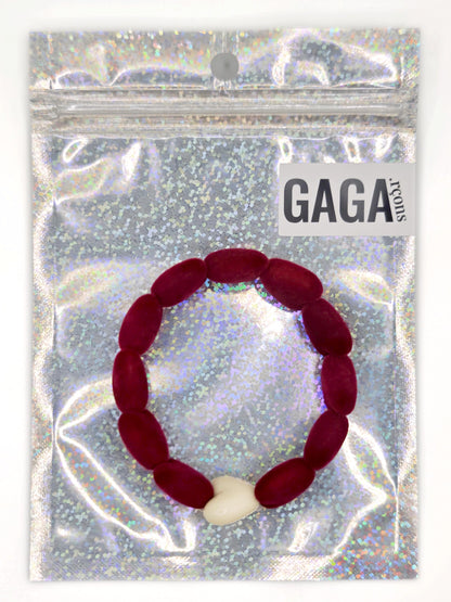 Bracelet GAGA - Only Velours Bordeaux & Maxi Coeur Beige