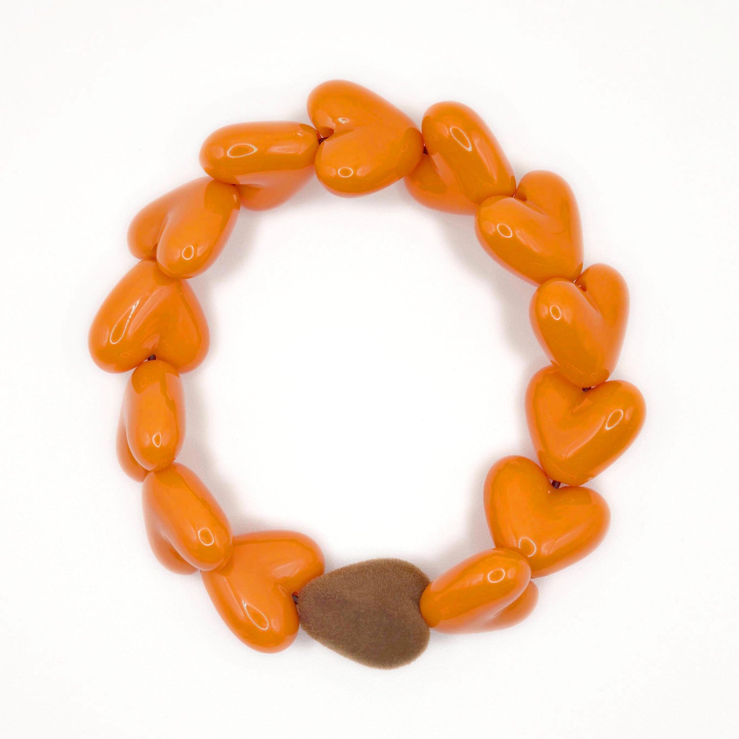 Bracelet GAGA - Only Orange & Coeur Velours Marron