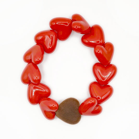 Bracelet GAGA - Only Rouge & Coeur Velours Marron