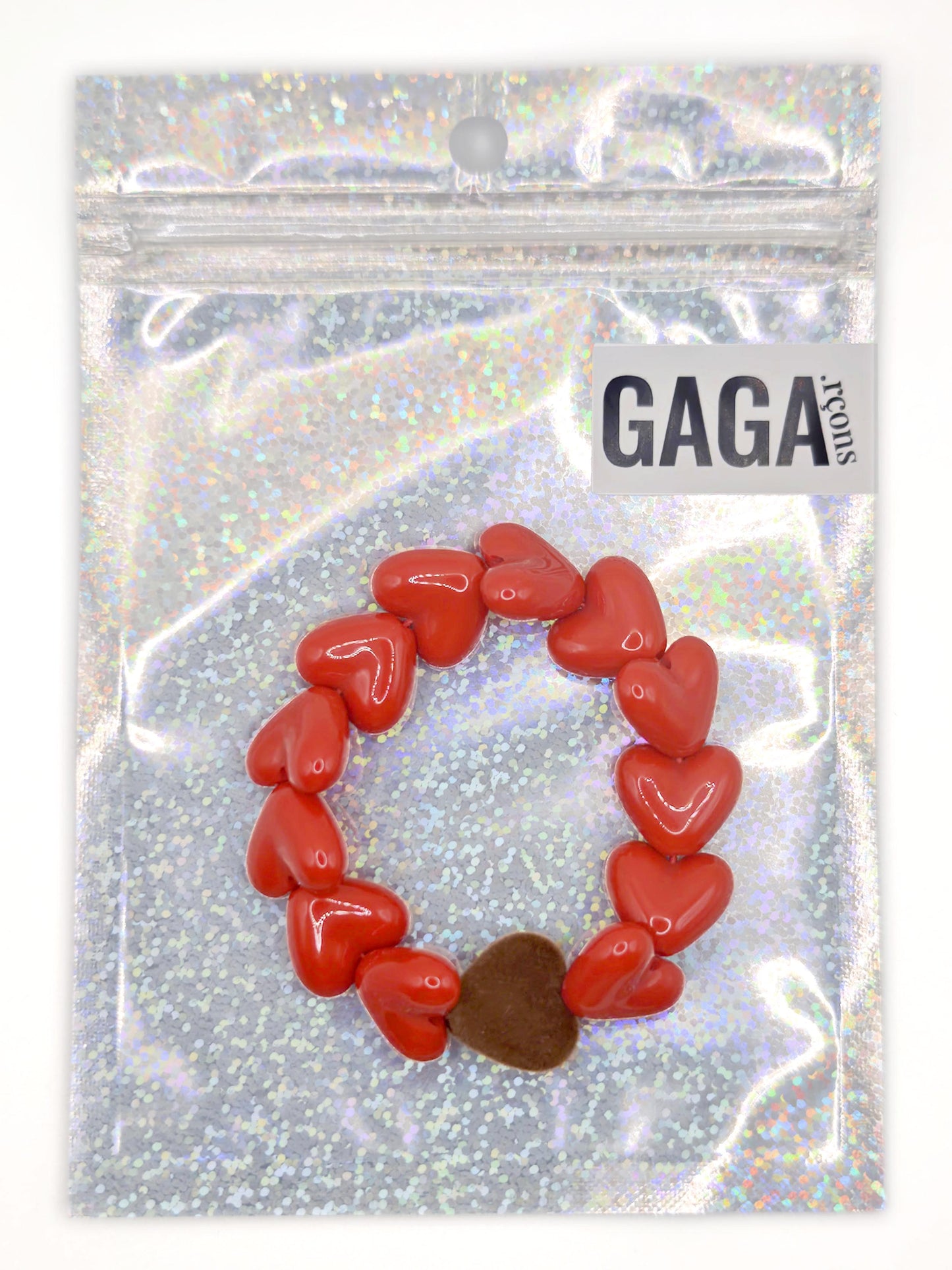 Bracelet GAGA - Only Rouge & Coeur Velours Marron
