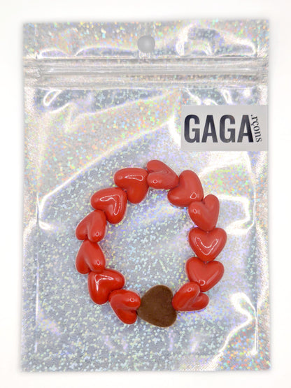 Bracelet GAGA - Only Rouge & Coeur Velours Marron