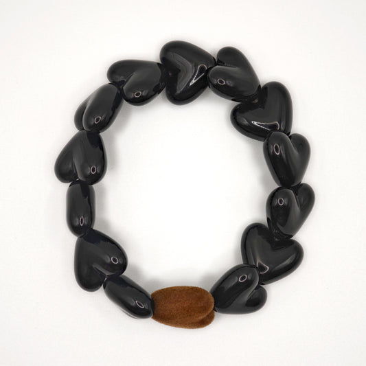 Bracelet GAGA - Only Noir & Coeur Velours Marron