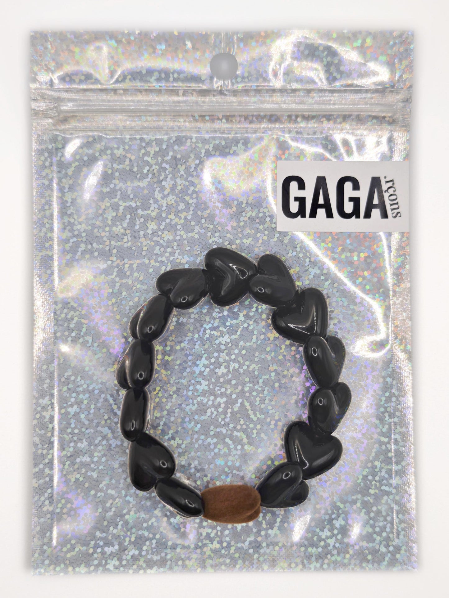 Bracelet GAGA - Only Noir & Coeur Velours Marron