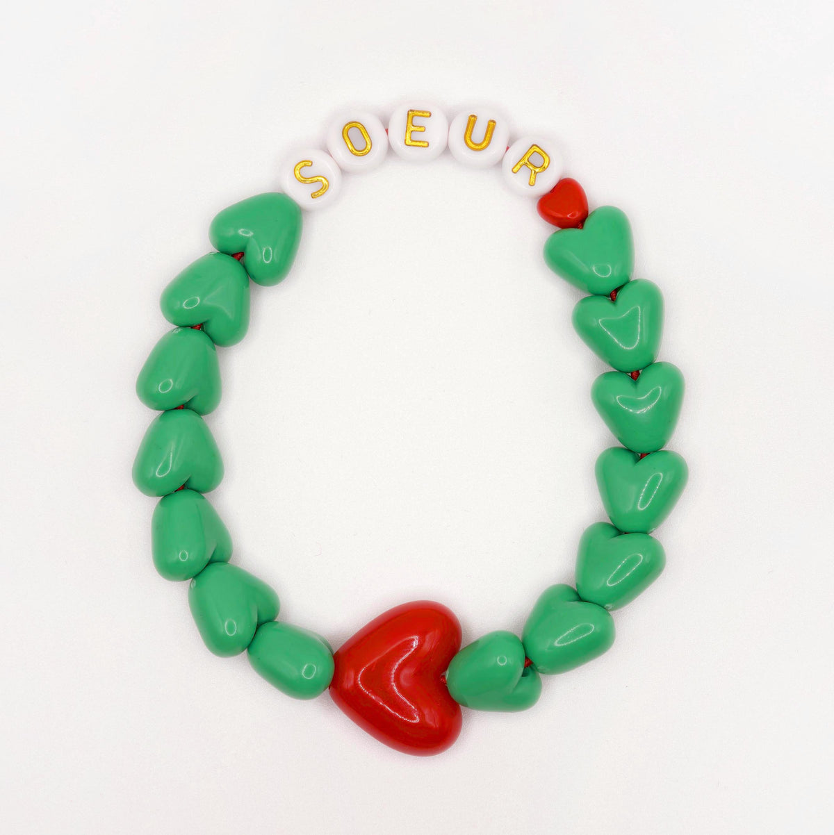 Bracelet GAGA - Vert flashy, Blanc doré & Maxi coeur Rouge