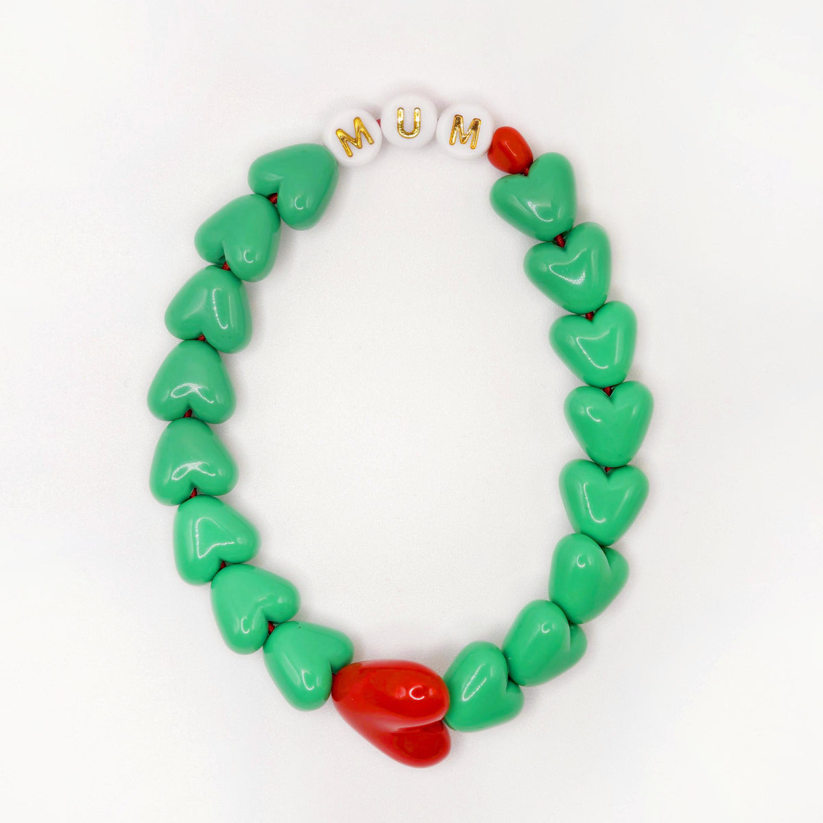 Bracelet GAGA - Vert flashy, Blanc doré & Maxi coeur Rouge