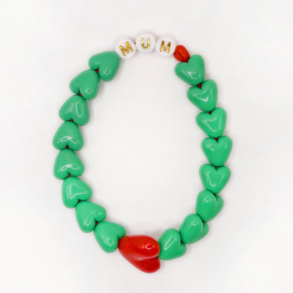 Bracelet GAGA - Vert flashy, Blanc doré & Maxi coeur Rouge