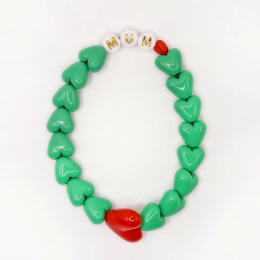 Bracelet GAGA - Vert flashy, Blanc doré & Maxi coeur Rouge