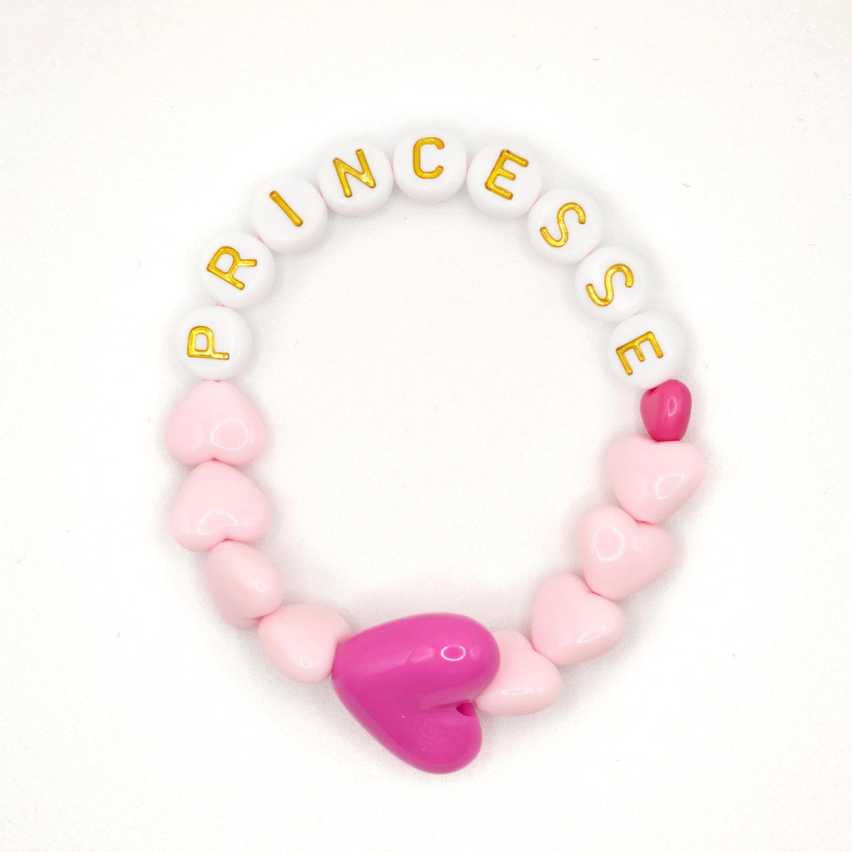 Bracelet GAGA - Rose pastel, Blanc doré  & Maxi coeur Fuchsia
