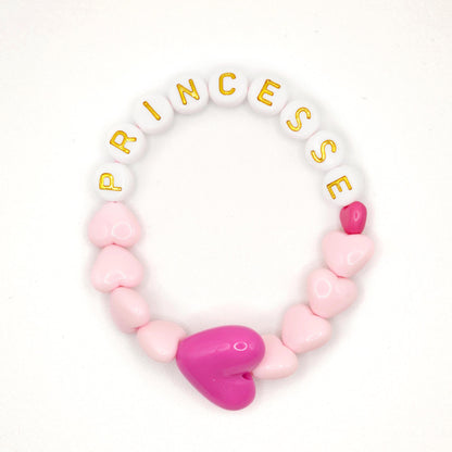 Bracelet GAGA - Rose pastel, Blanc doré  & Maxi coeur Fuchsia