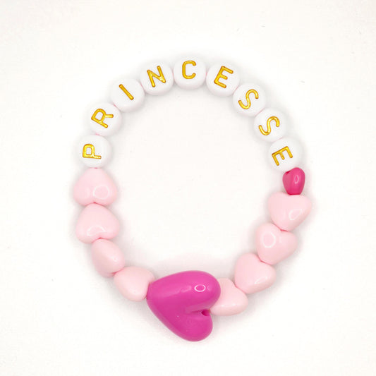 Bracelet GAGA - Rose pastel, Blanc doré  & Maxi coeur Fuchsia