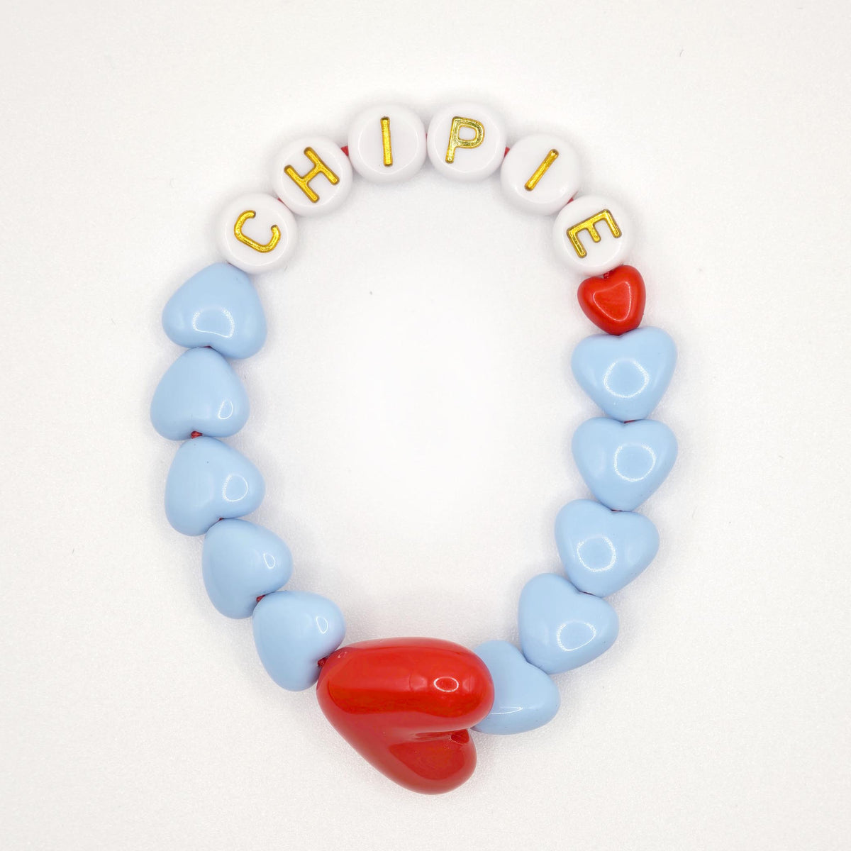 Bracelet GAGA - Bleu ciel & Maxi coeur Rouge
