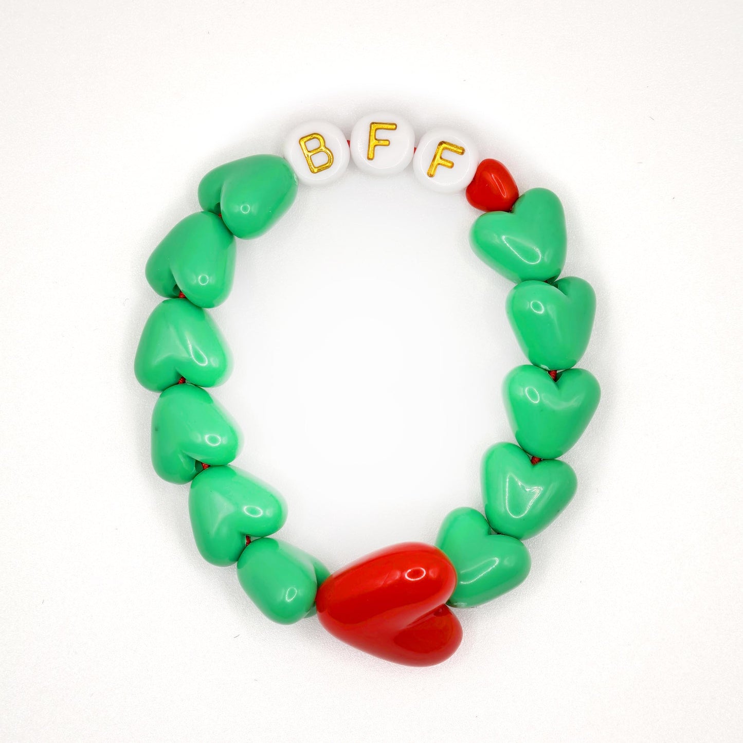 Bracelet GAGA - Vert flashy & Maxi coeur Rouge