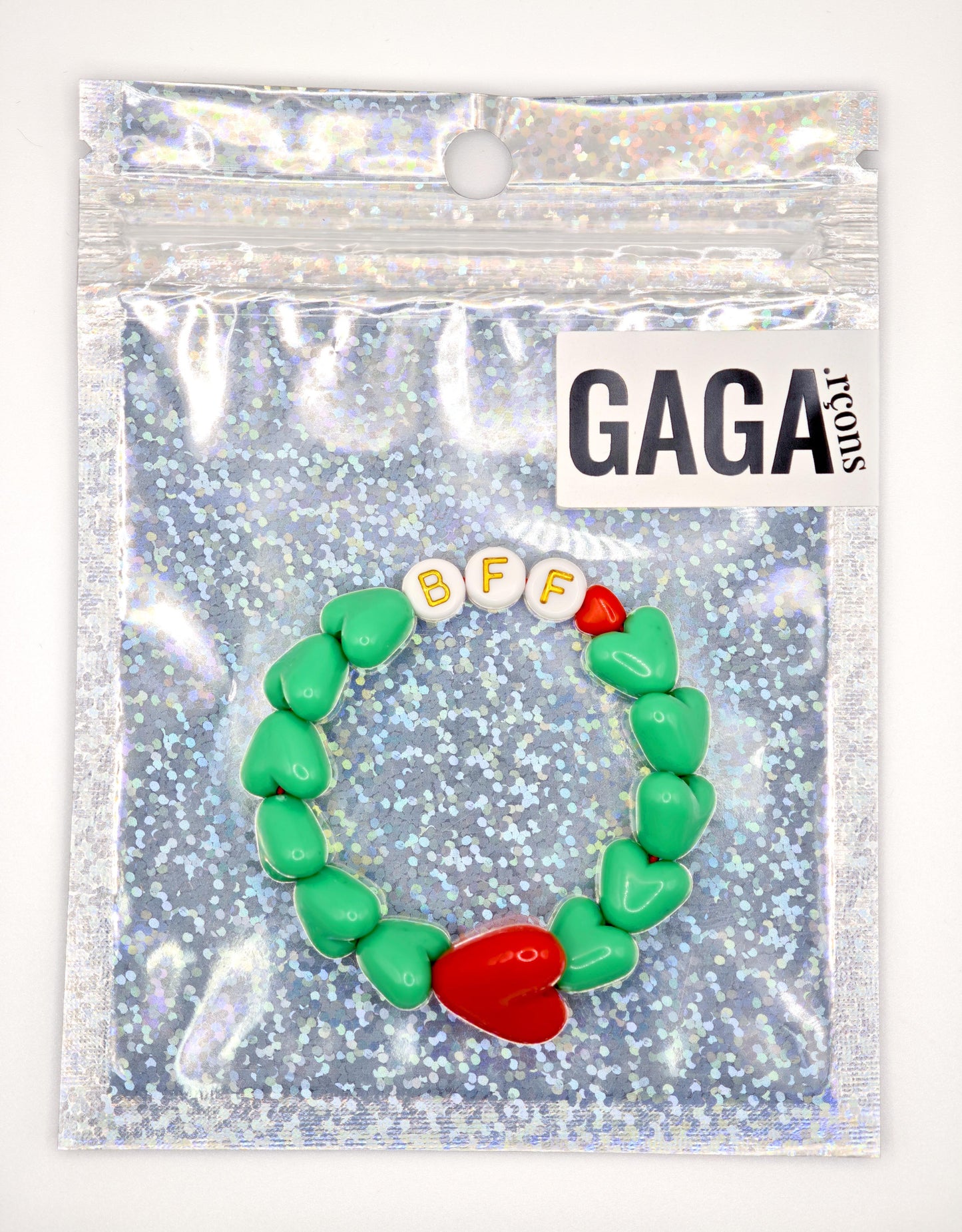 Bracelet GAGA - Vert flashy & Maxi coeur Rouge
