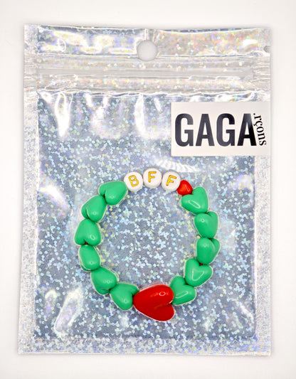 Bracelet GAGA - Vert flashy & Maxi coeur Rouge