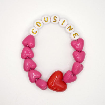 Bracelet GAGA - Fuchsia, Blanc doré & Maxi coeur Rouge