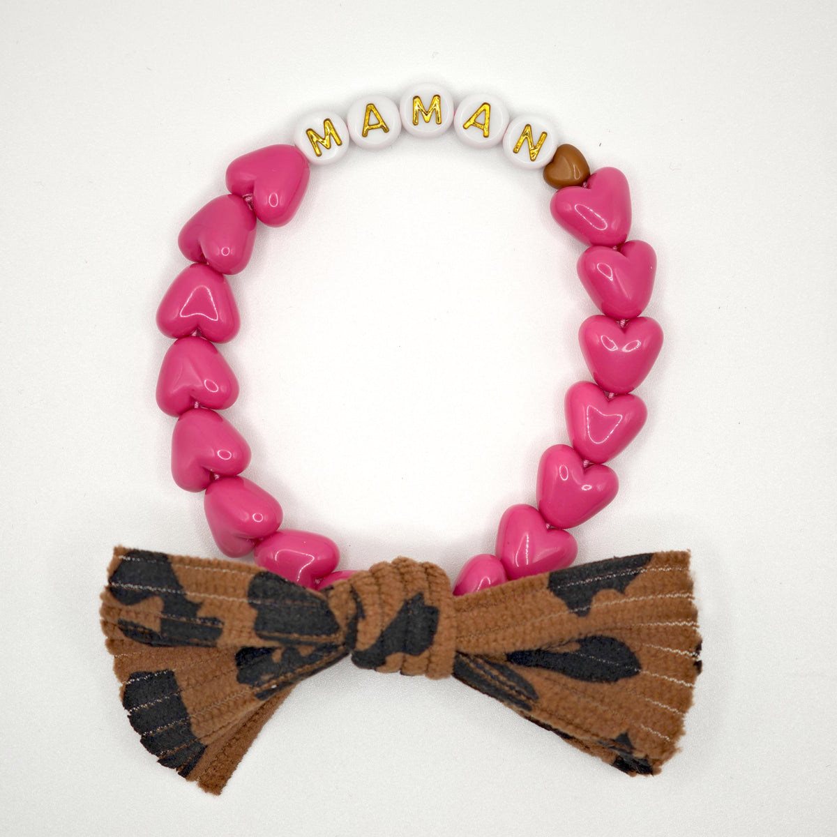 Bracelet GAGA - Fuchsia, Blanc Doré, 🤎 & Maxi Noeud Léopard