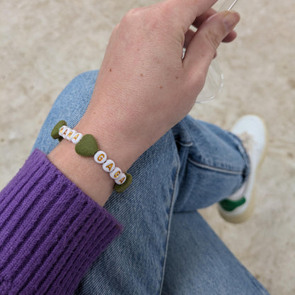 Bracelet GAGA - Kaki velours, Blanc doré & Jean